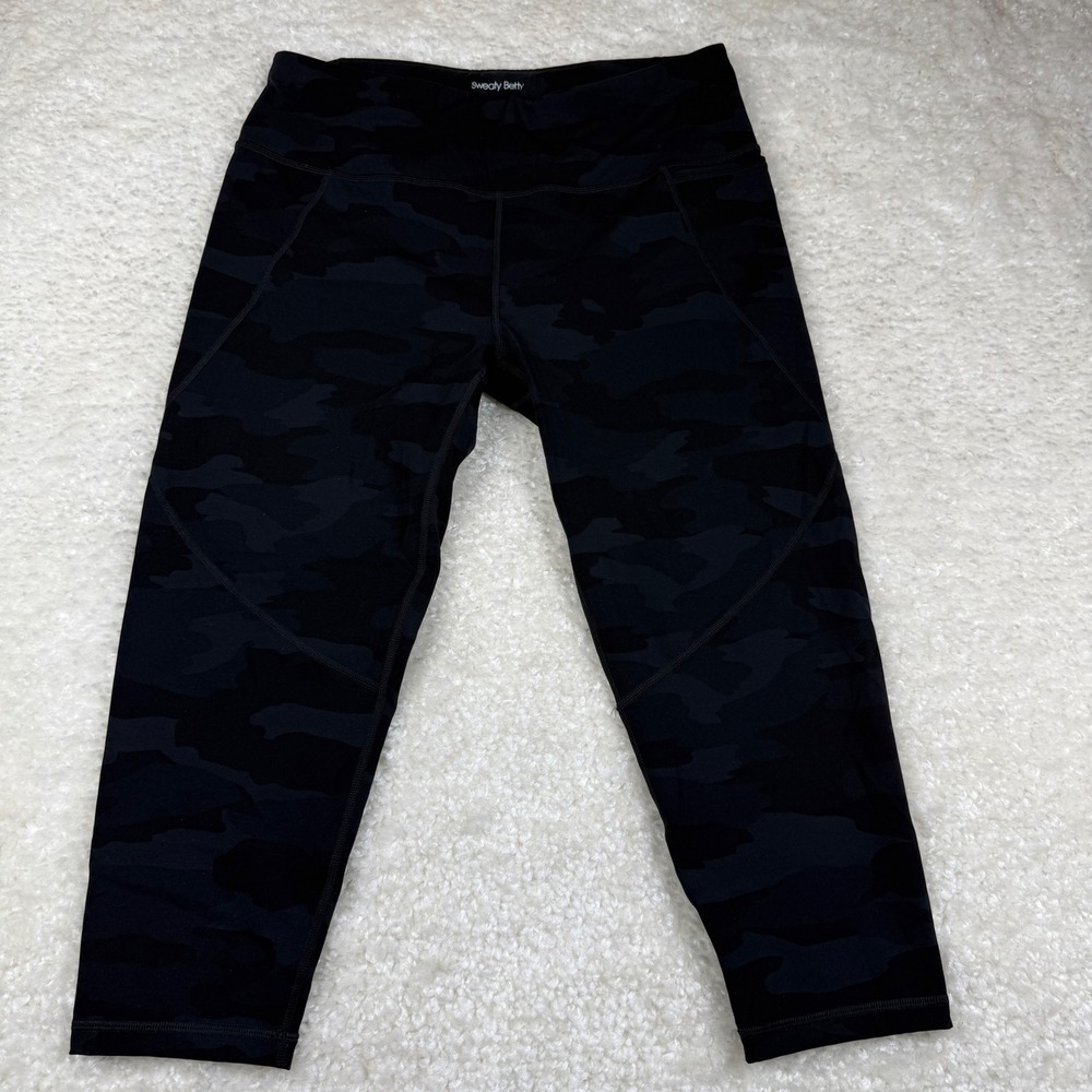 Sweaty Betty Power Crop Leggings Women Size 10 Black Camo Pocket SB4564AP